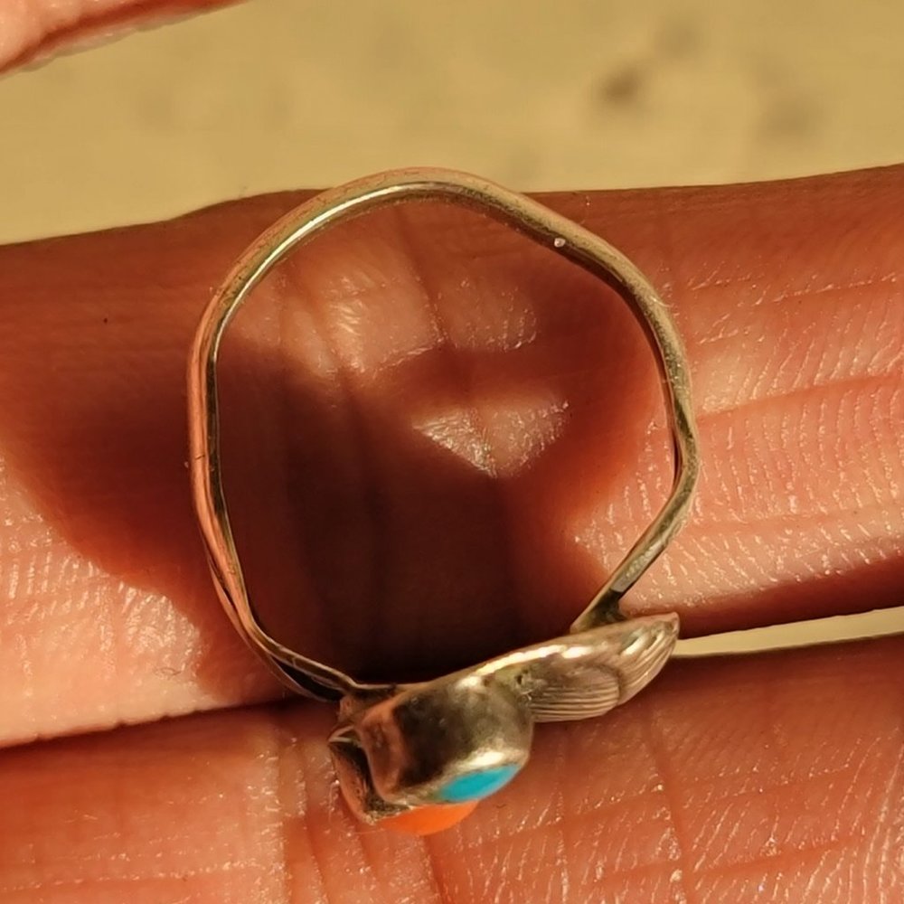 Native American handmade vintage 925 sterling silver turquoise + coral squash bl - Picture 6 of 13